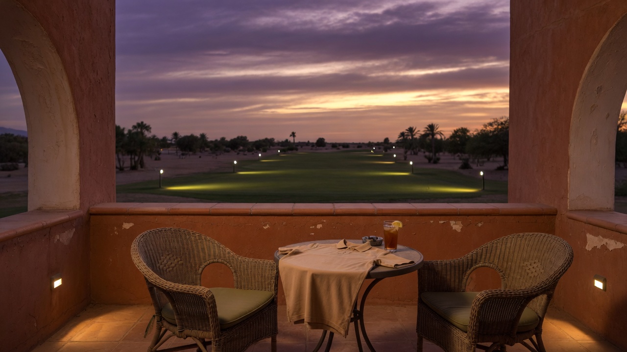 Dusk terrace, polo on the table