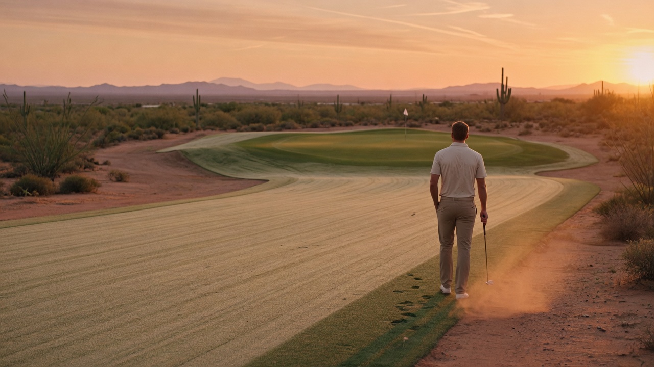 Desert fairway at golden hour